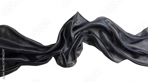 Smooth elegant deep black silk or satin luxury on transparent background, png 