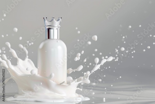 A bottle of milk with a crown on top. Suitable for dairy product advertising photo