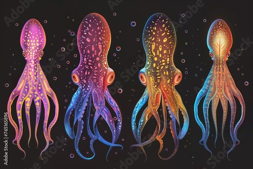 Colorful octopuses floating in water, perfect for marine themed designs