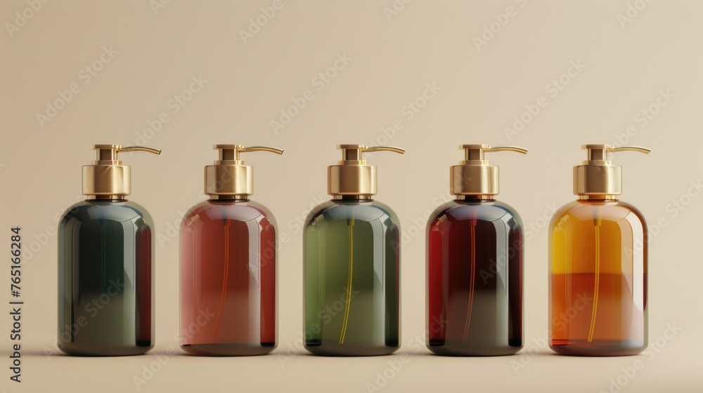 Group of four bottles with different colored liquids. Ideal for product advertising Group of four bottles with different colored liquids. Ideal for product advertising