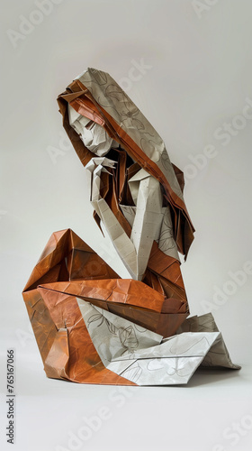 Origami papier mache woman praying