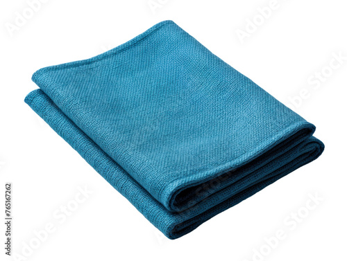 Blue folded kitchen cotton towel, isolated
