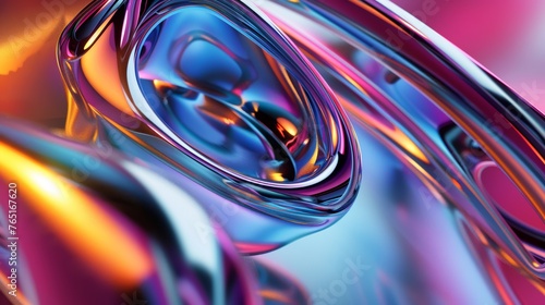 Blue and purple abstract design with fluid metallic curves. 3D render for futuristic wallpaper and graphic design use