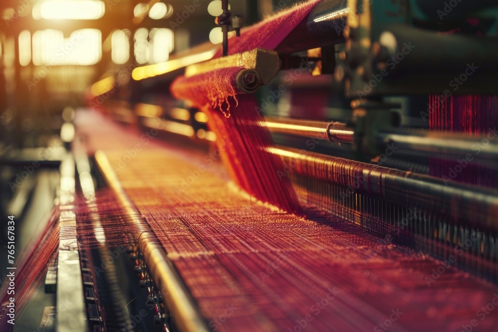 Close up of a weaving machine, suitable for industrial concepts
