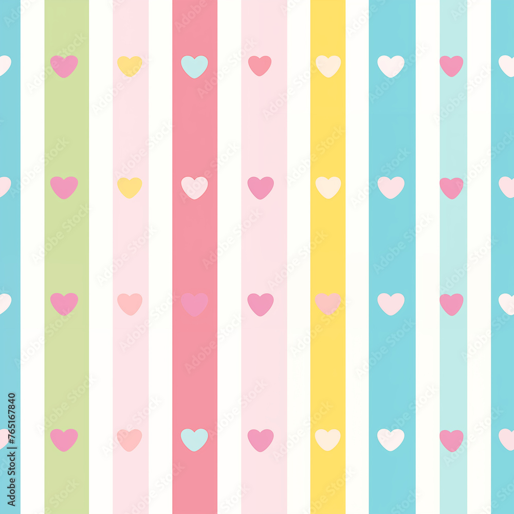 seamless pattern with pastel stripes and hearts