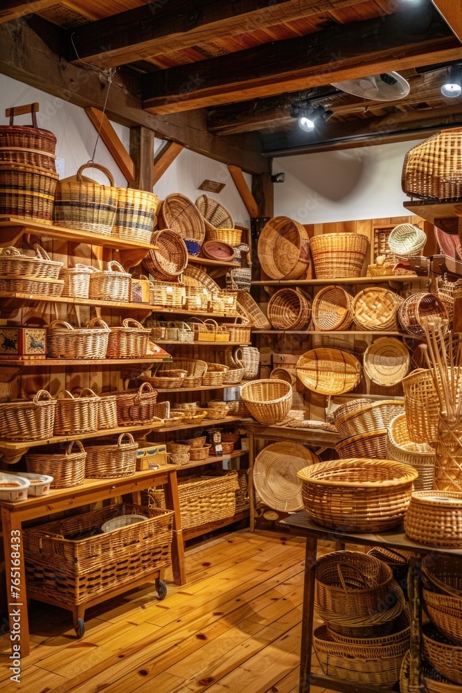 A room filled with various sizes of wicker baskets. Ideal for home decor or storage solutions