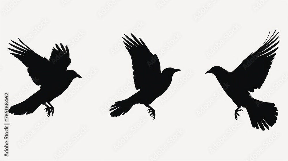 Fototapeta premium Image of three black birds flying in the air. Suitable for nature and wildlife concepts