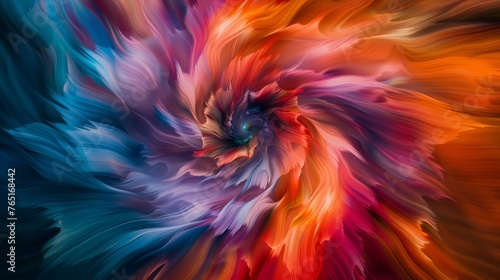 Abstract swirl pattern in blue, orange, and red hues. Artistic background for design and print.