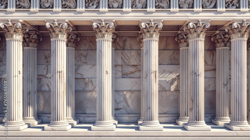 Obraz premium Row of white marble pillars in front of a building, ideal for architectural projects