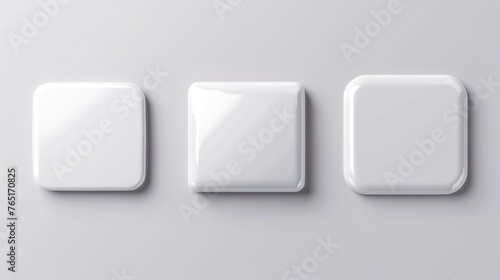 Minimalist design with three white square buttons on a gray background. Perfect for website or app development © Fotograf