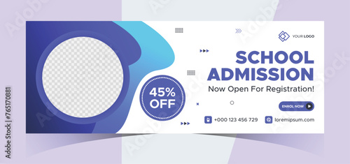 school admission social media photo cover and web banner. Back to school online education web banner template. Kids education e-learning design for post, flyer, brochure, poster, website, header