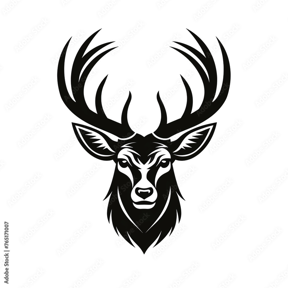 Naklejka premium Wildlife Forest Animal Portrait Logo Deer Head with Horns сreated with Generative Ai