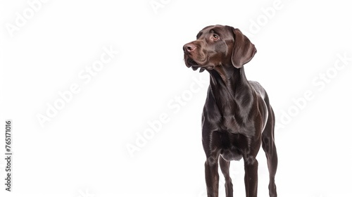 A dog standing in front of a white background, perfect for pet-related designs