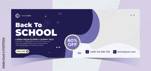 school admission social media photo cover and web banner. Back to school online education web banner template. Kids education e-learning design for post, flyer, brochure, poster, website, header