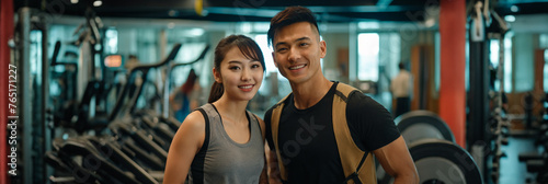 in gym, young adult asian w...