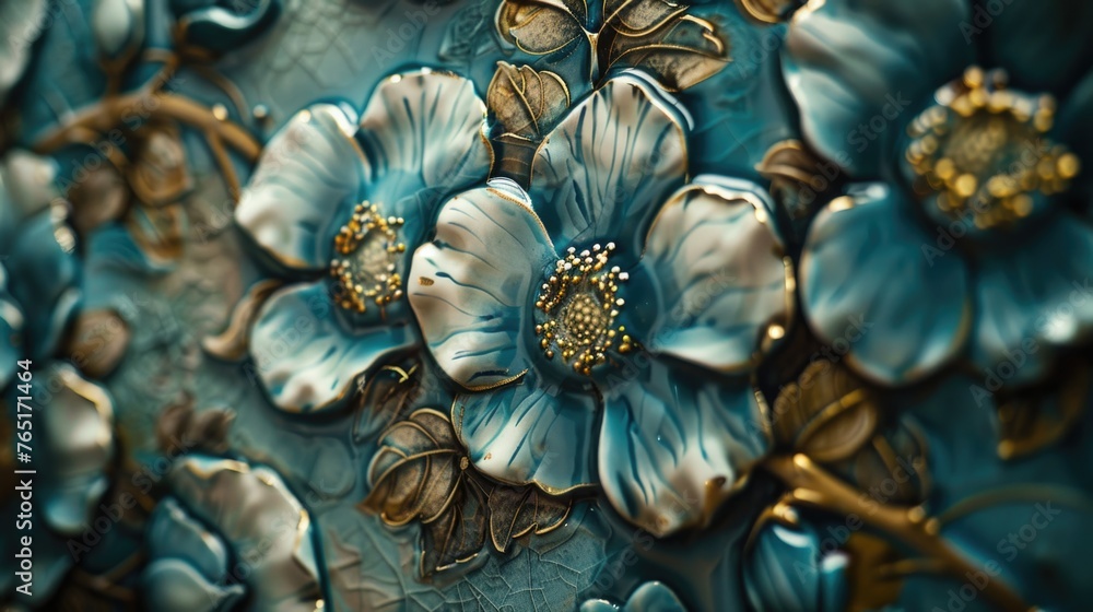 Fototapeta premium Close-up of a blue vase with flowers, suitable for home decor