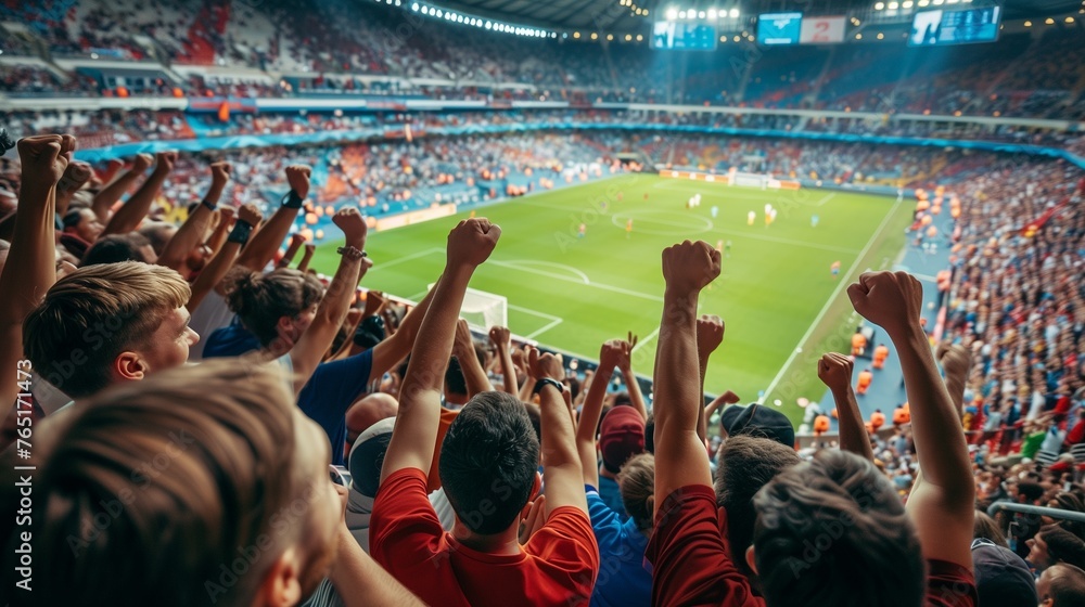 Fototapeta premium Excited Crowd Cheering at Soccer Game