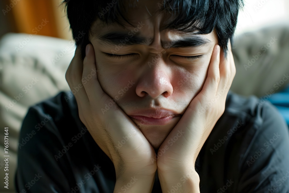 young man have toothache at home young man have toothache at home