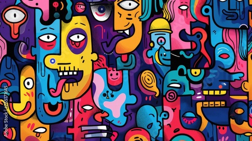 A variety of vibrant cartoon faces against a black backdrop. Great for social media and design projects