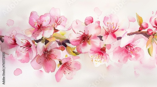 Watercolor painting of pink flowers on a branch, perfect for floral designs