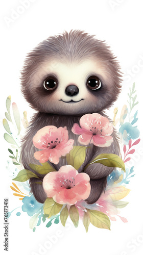 most cute handly drawn boho sea otter illustration sorrounded by water lilies сreated with Generative Ai © Andrii Yablonskyi