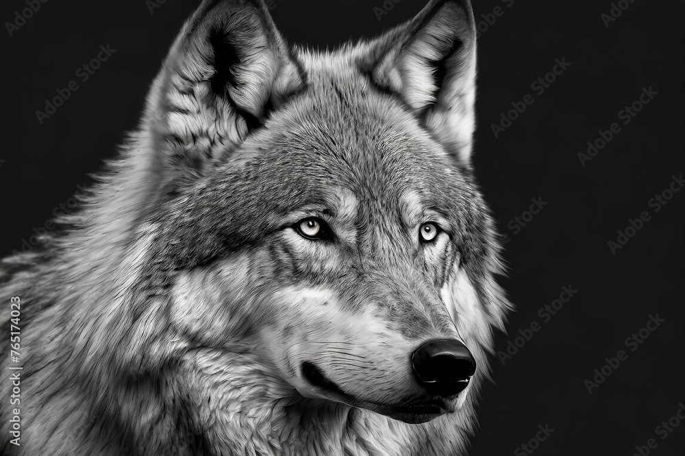Portrait of a wolf in black and white Portrait of a wolf in black and white