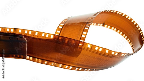 Close up of a film strip on a white background. Suitable for media and entertainment concepts