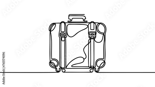 Travel suitcase in continuous line drawing style. Luggage valise with wheels and retractable handle black line sketch on white background. Vector illustration.