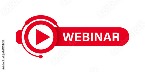 Red webinar banner. Vector PNG image isolated on transparent background. Lesson, course, banner, button, icon, online studying.