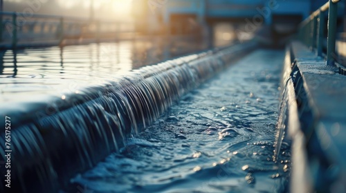 Water flowing down the side of a pool, suitable for various design projects photo