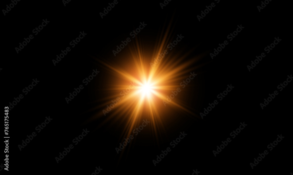 Beautiful optical lens flare effect Golden sun light - obrazy, fototapety, plakaty 