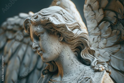 Detailed close up of an angel statue, perfect for religious or spiritual themes