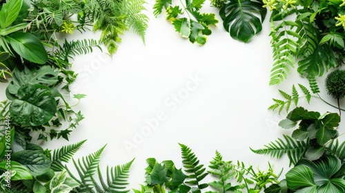 Lush green plants against a clean white backdrop, suitable for various design projects