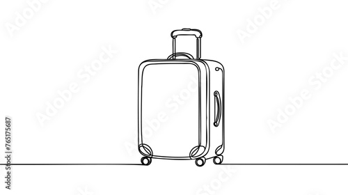 Travel suitcase in continuous line drawing style. Luggage valise with wheels and retractable handle black line sketch on white background. Vector illustration.