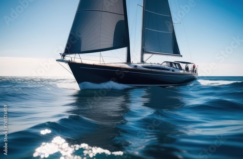 sailboat in the ocean overlooking the shore