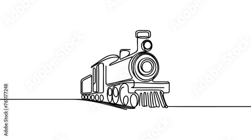 Single one line drawing of an old train locomotive. One line draw design graphic vector illustration.