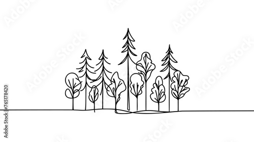 Single one line drawing Forest concept. Continuous line draw design graphic vector illustration.