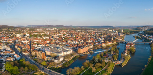 Obraz na płótnie Aerial view of Hameln and the river Weser in Germany w salonie