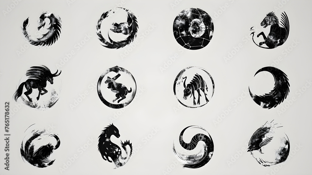Artistic Interpretation of the Zodiac Cycle: Intricately Hand-Drawn Zodiac Symbols in a Continuous Loop