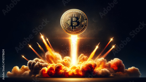 Bitcoin Coin Rocket Launch Surge Financial Market