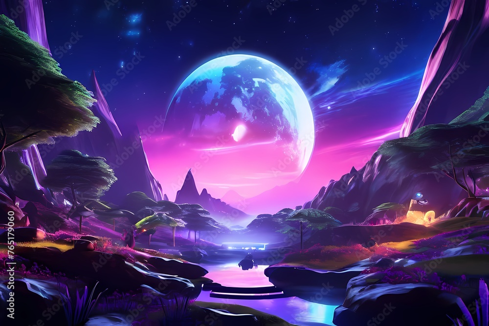 landscape with moon and stars landscape with moon and stars