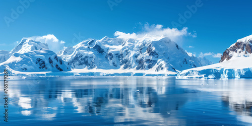Antarctic Peninsula Glacial Landscape with Clear Blue Sky