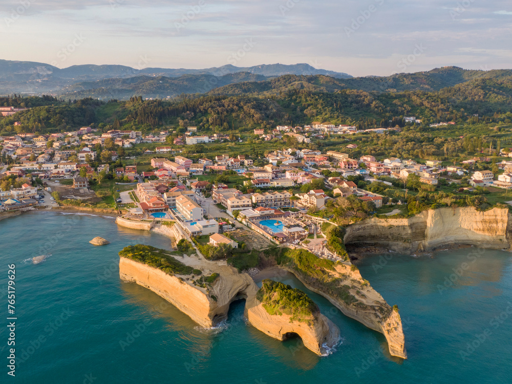 Aerial view of the cliffs near Sidari coastal town on the island of Corfu