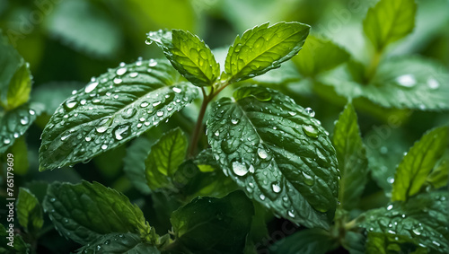 mint leaves fresh water drops design