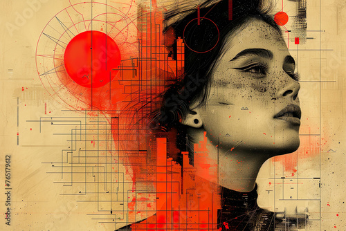 Abstract art collage of a young beautiful woman. Conceptual fashion art design in a modern style