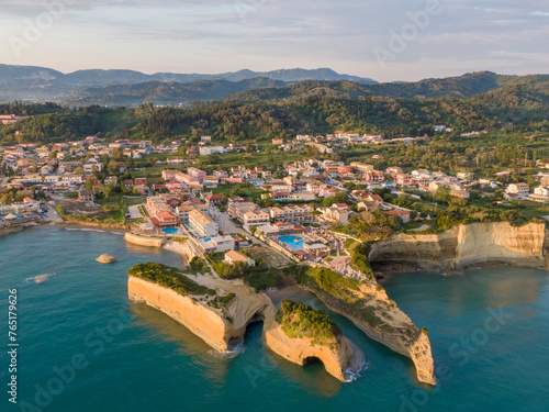 Obraz na płótnie Aerial view of the cliffs near Sidari coastal town on the island of Corfu w salonie