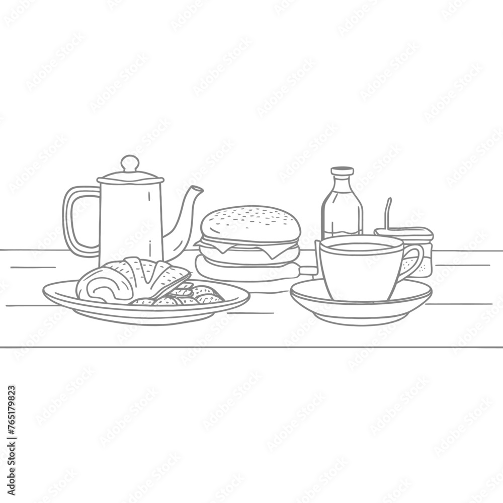 Breakfast menu ready to eat simple Outline illustration minimalist line art Breakfast menu ready to eat simple Outline illustration minimalist line art