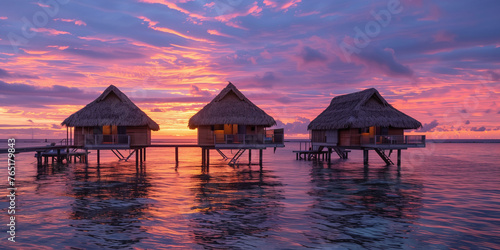 Overwater Bungalows at Tropical Sunrise