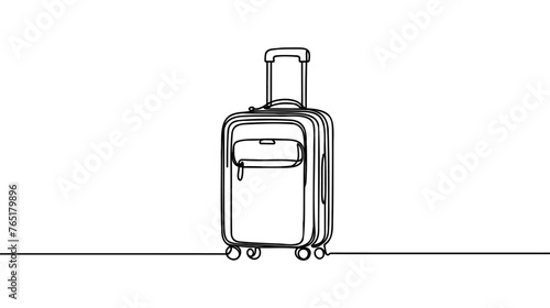 Travel suitcase in continuous line drawing style. Luggage valise with wheels and retractable handle black line sketch on white background. Vector illustration.