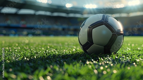 a portrait of a soccerball rolling over grass